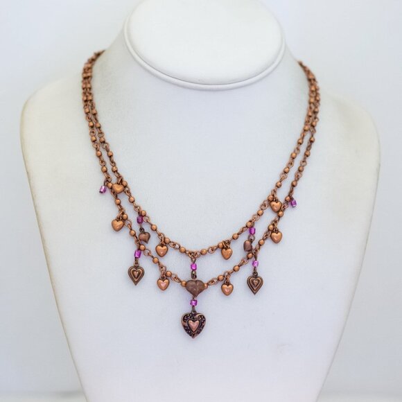 18 inch, Vintage Love Heart Charms Beautiful Multi Strand Necklace - B15 - Picture 1 of 3